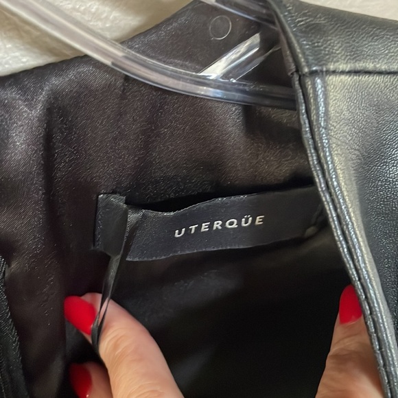 UTERQUE sheep LEATHER flutter mini dress faux wrap deep V neck zip back black S - Picture 7 of 16